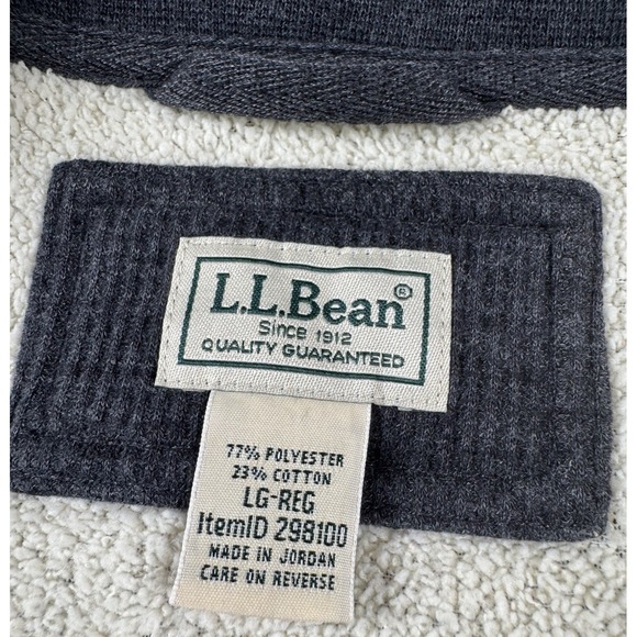 LL Bean Sherpa Lined Waffle Henley Sweater Pullover Quarter Snap Gray Mens Large - Picture 4 of 9